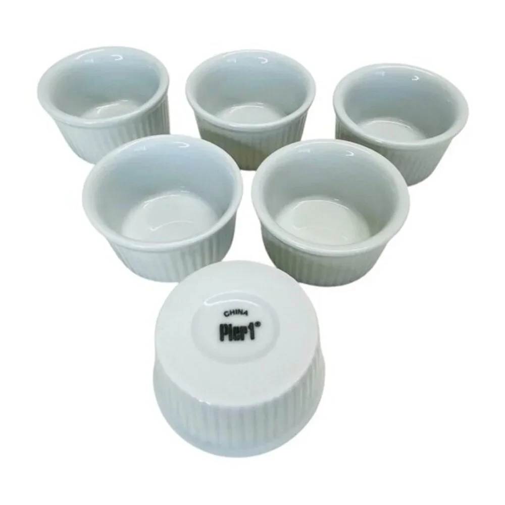 Pier 1 White Porcelain Ramekins Dish 6PC Set Dessert Baking Prep Tasting Party